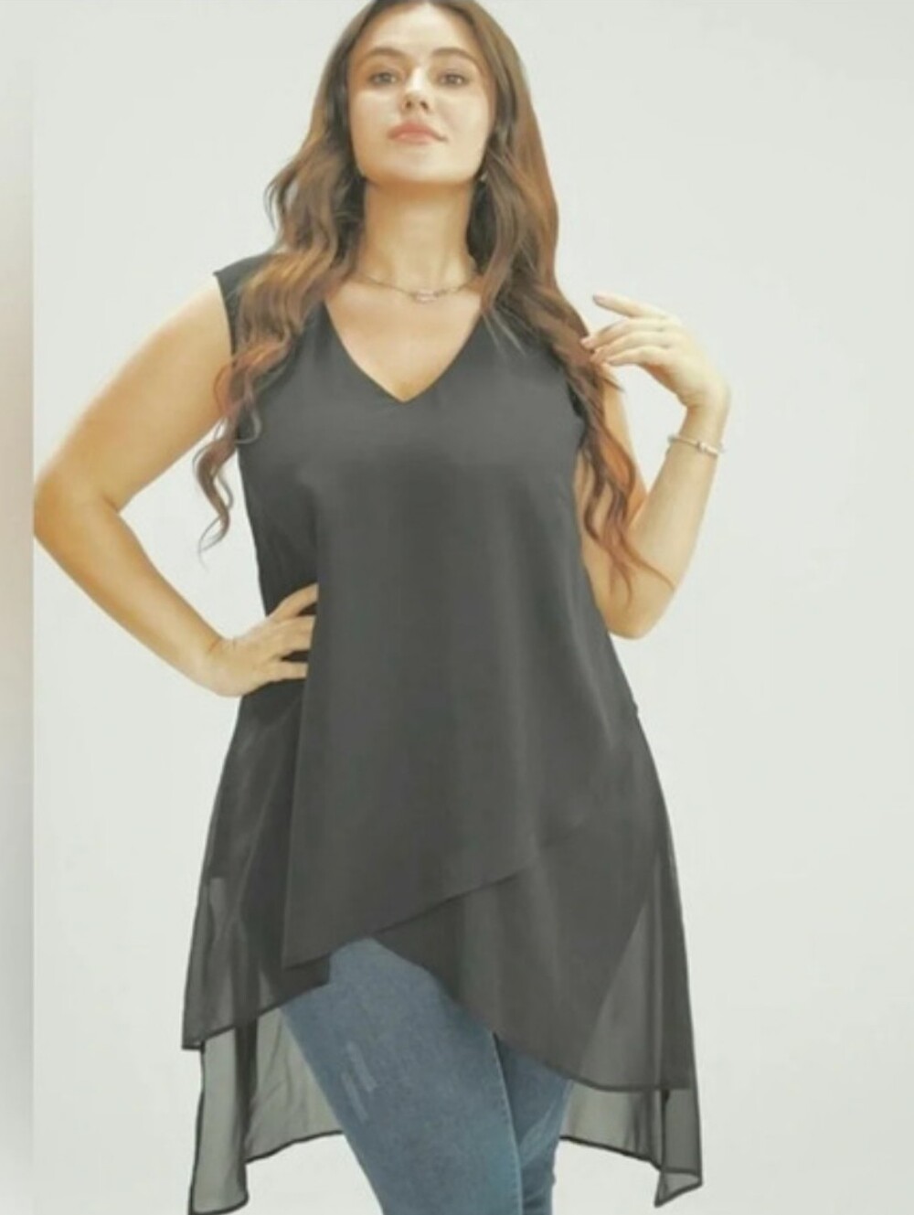 NWT! Gray V-neck sleeveless high low hem top size 18–20 or 2X